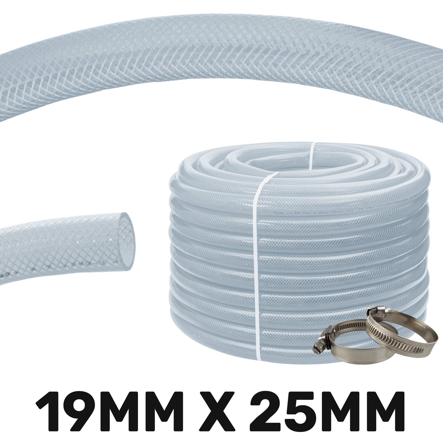 19mm Transparent Braided Reinforced Tech Hose + Jubilee Clips