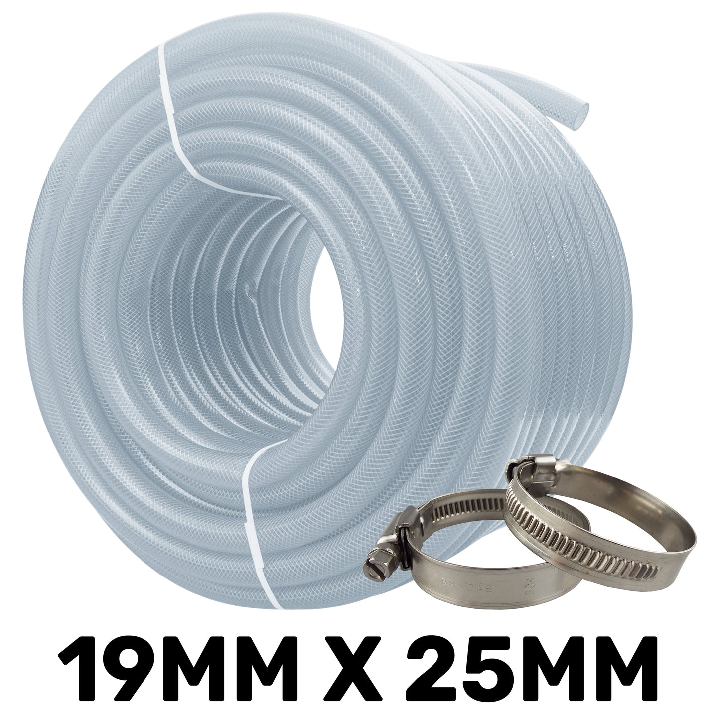 19mm Transparent Braided Reinforced Tech Hose + Jubilee Clips