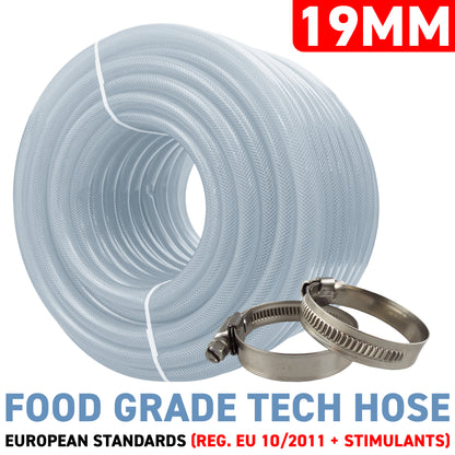 19mm Transparent Braided Reinforced Tech Hose + Jubilee Clips