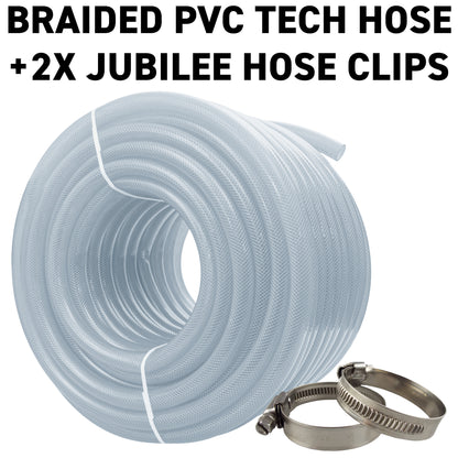 19mm Transparent Braided Reinforced Tech Hose + Jubilee Clips