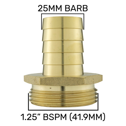 Brass 25mm Barbed Joiner with 1.25" BSP Male Thread