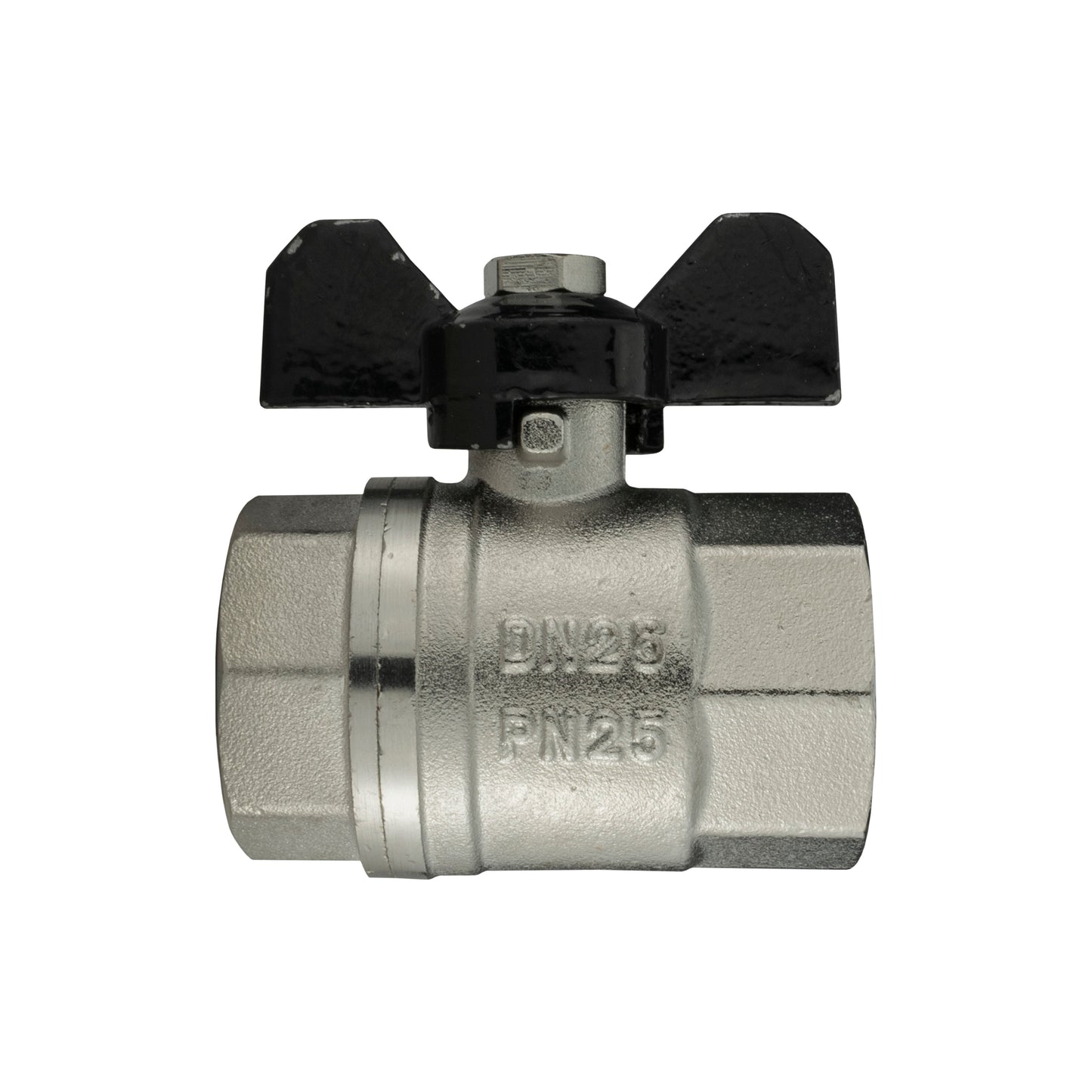 Female Nickel Plated Brass Butterfly Valve, 1"