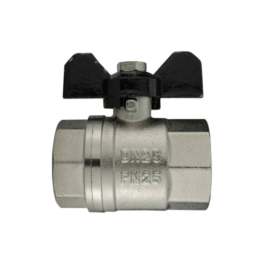 Female Nickel Plated Brass Butterfly Valve, 3/4"