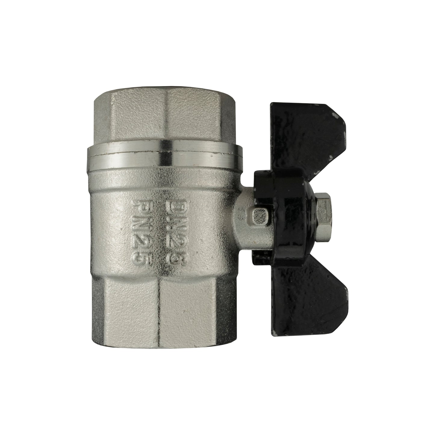 Female Nickel Plated Brass Butterfly Valve, 1"