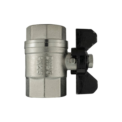 Female Nickel Plated Brass Butterfly Valve, 1"