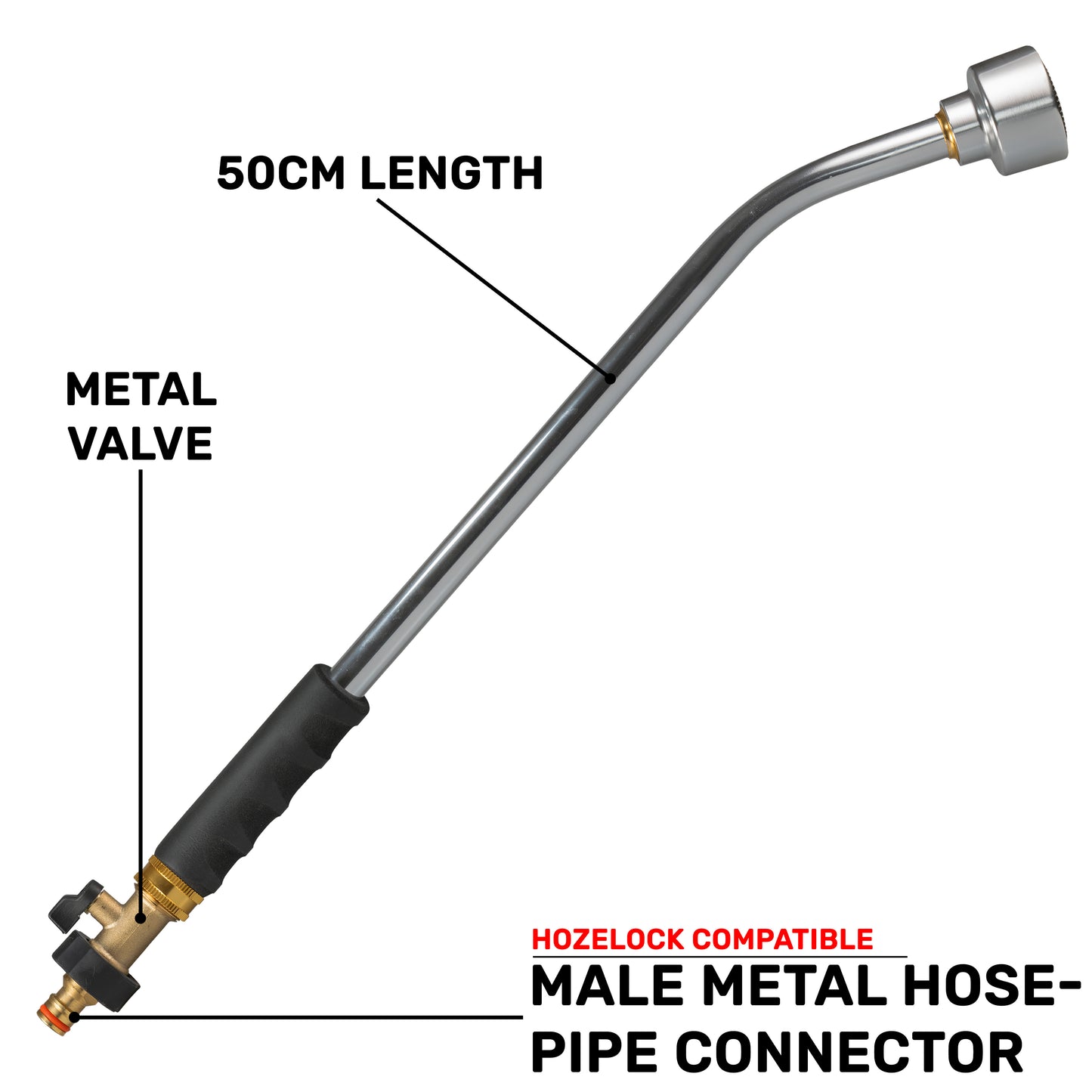 Professional 50cm Watering Lance with Rose & Brass Hose Connector Inlet