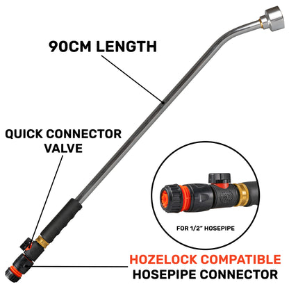 90cm Watering Lance with Rose, Plastic Valve & Hose Connector