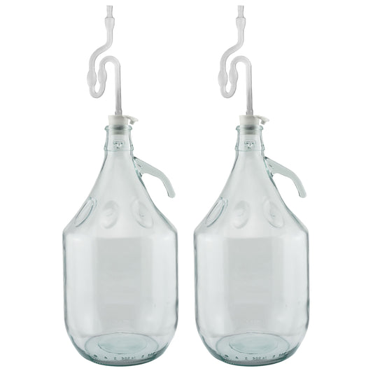 5L Clear Glass Demijohn Bottles with Airlocks & Bungs, Box of 2