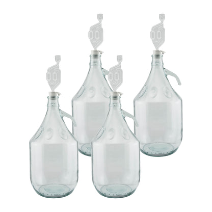 5L Clear Glass Demijohn Bottles with Airlocks & Bungs, Box of 4