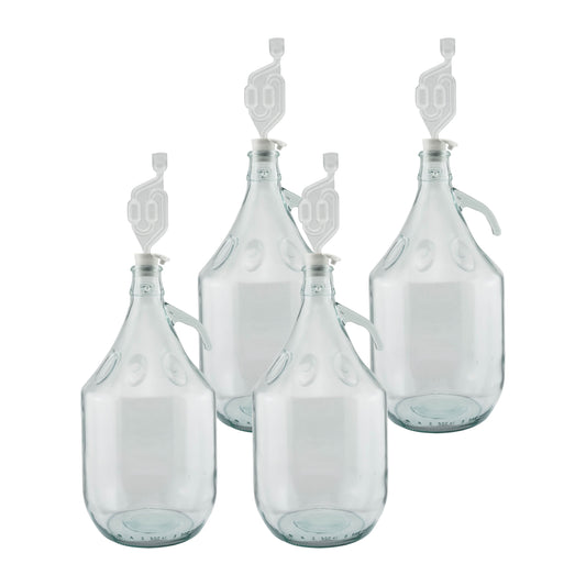 5L Clear Glass Demijohn Bottles with Airlocks & Bungs, Box of 4
