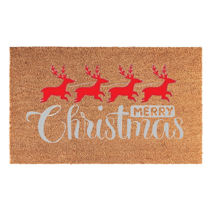 Coir Doormat, 60cm x 40cm - 'Merry Christmas' (Red/Silver)
