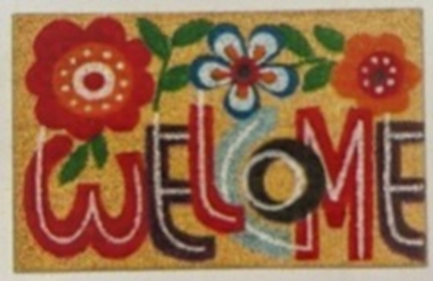 Coir Doormat, 60cm x 40cm - 'Welcome' (Flowers)