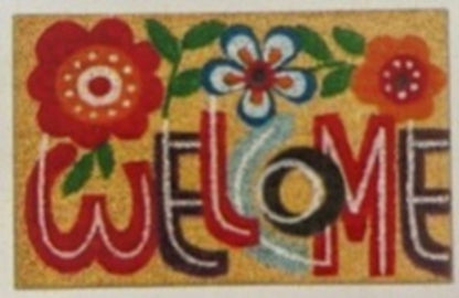 Coir Doormat, 60cm x 40cm - 'Welcome' (Flowers)