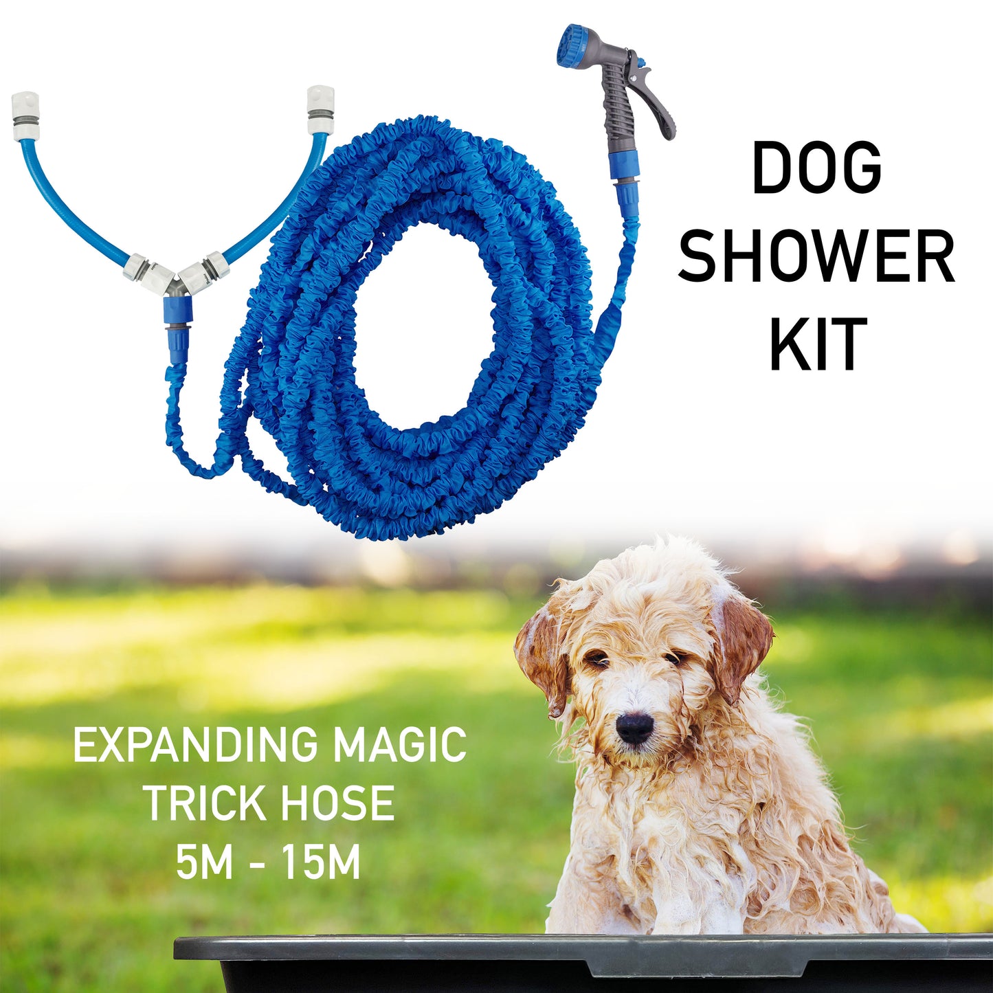 Hot & Cold Mixing Pet Bath Wash Kit with Sprayer - Blue Pressure Hose