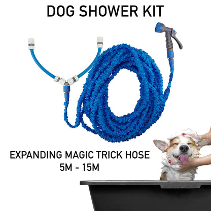 Hot & Cold Mixing Pet Bath Wash Kit with Sprayer - Blue Pressure Hose