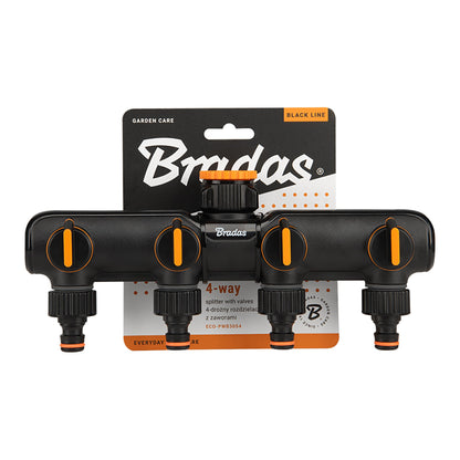 Bradas 4-Way Tap Splitter Manifold with Valves, Black