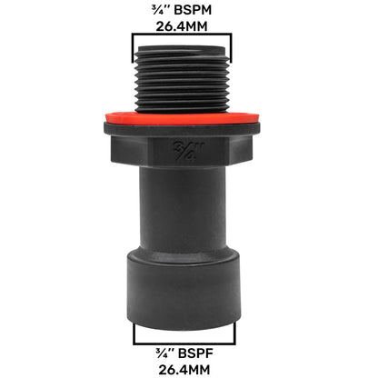 3/4" BSP Extended Garden Water Butt Tank Adapter Male to Female BSP Thread