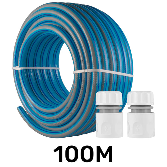 100m Supreme Plus 1/2" Blue Garden Hose Pipe with Connectors