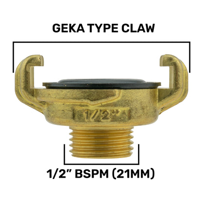 Brass GEKA Style Claw Hose Connector, 1/2" BSPM