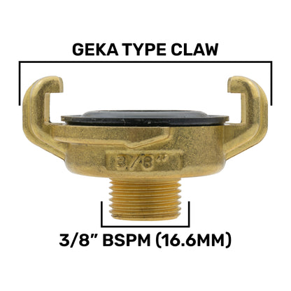 Brass GEKA Style Claw Hose Connector, 3/8" BSPM