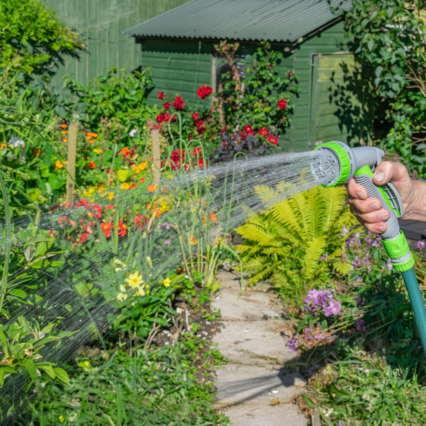 Multi-Pattern Garden Water Sprayer Hose Gun - Green & Grey