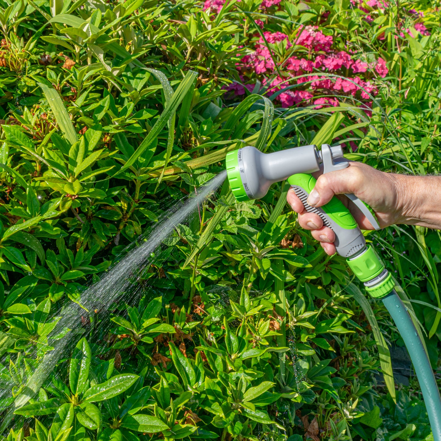 Multi-Pattern Garden Water Sprayer Hose Gun - Green & Grey