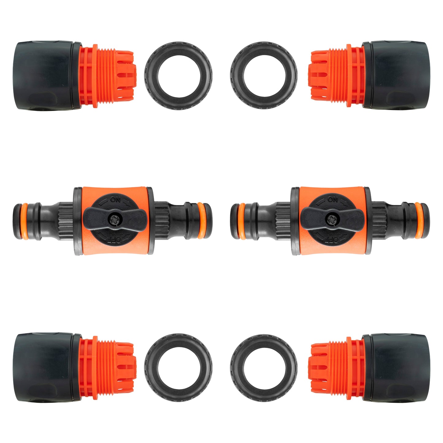 In-Line Valve with Quick Connectors - 6 Piece Set, Black