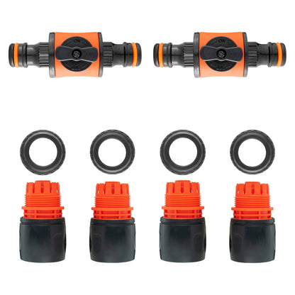 In-Line Valve with Quick Connectors - 6 Piece Set, Black