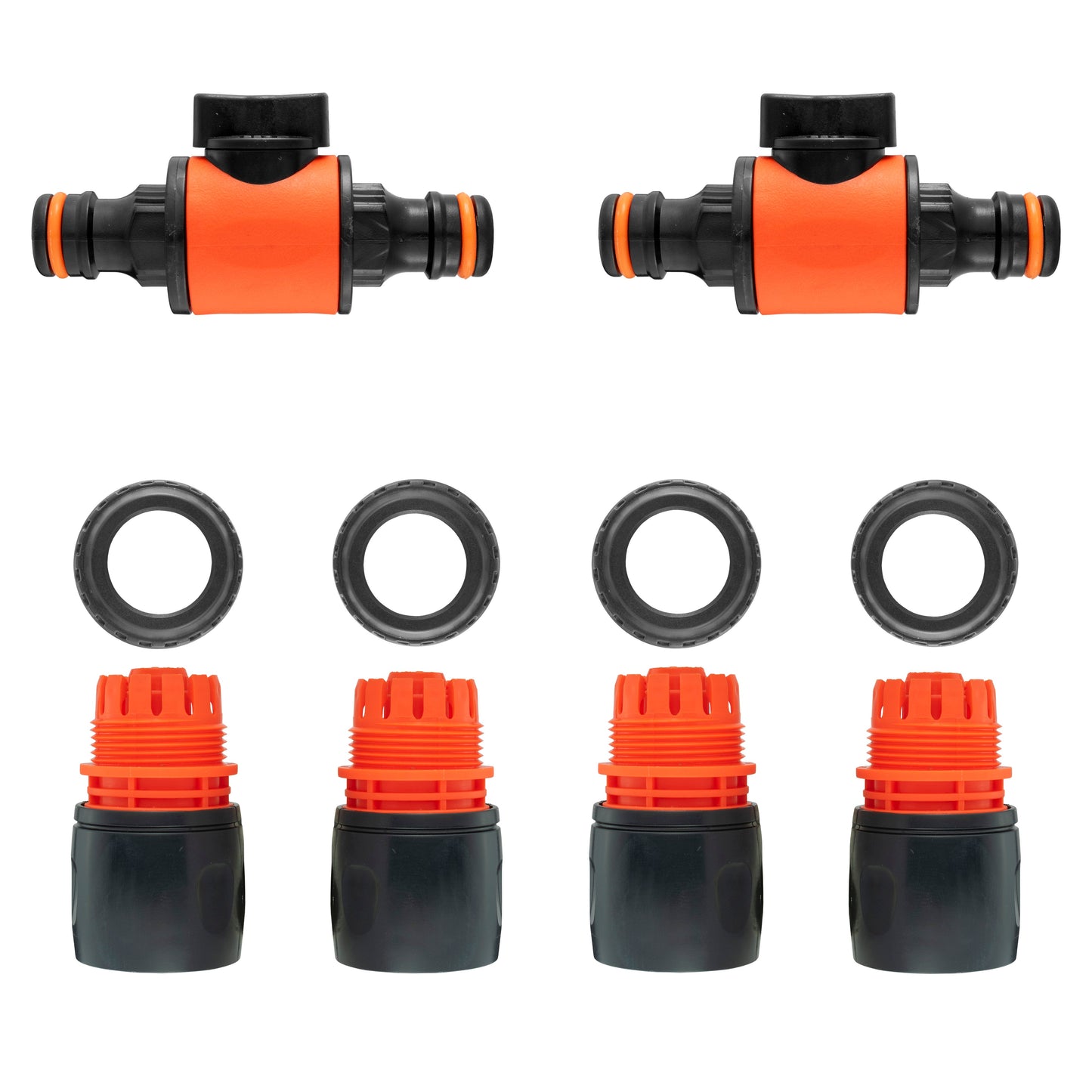 In-Line Valve with Quick Connectors - 6 Piece Set, Black
