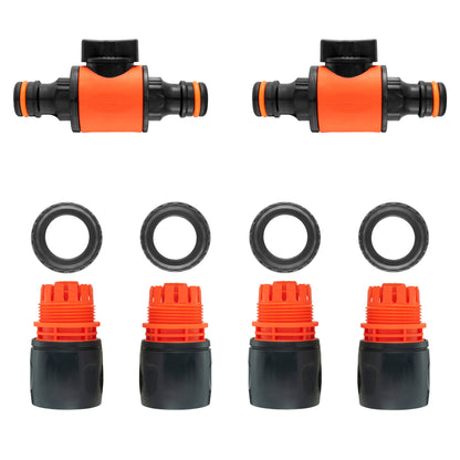 In-Line Valve with Quick Connectors - 6 Piece Set, Black