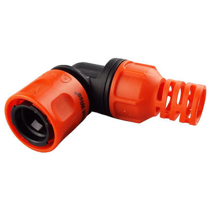 Angle Bend Hose Connector with Lock for Hose Carts, Black