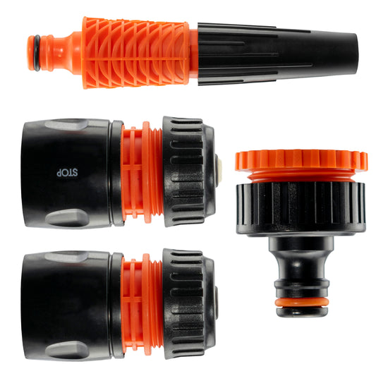 Hose Connectors Set with Nozzle, Black