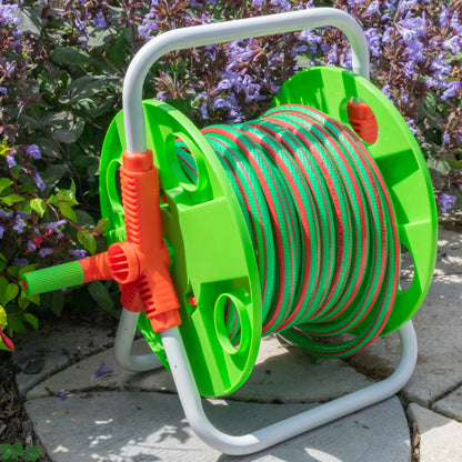Hose Pipe Storage Reel Holder with 15m Premium 6-Layer Green Hose