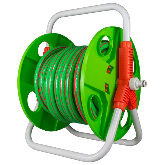 Hose Pipe Storage Reel Holder with 15m Premium 6-Layer Green Hose