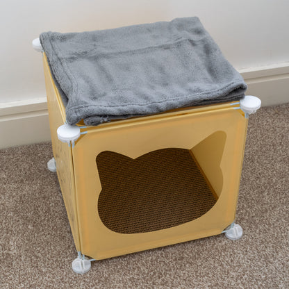 Cream Kitty Cubby Cat Tower Play House, Small