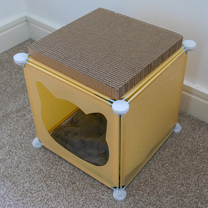 Cream Kitty Cubby Cat Tower Play House, Small