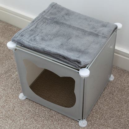 Cat Cube Bed Cubby with Blanket & Scratcher