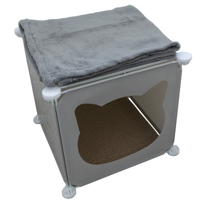 Cat Cube Bed Cubby with Blanket & Scratcher