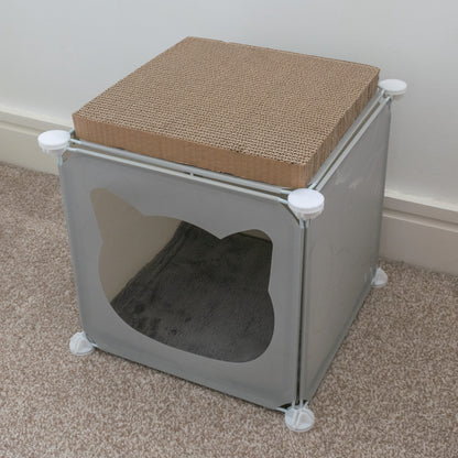 Cat Cube Bed Cubby with Blanket & Scratcher