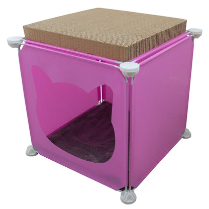 Pink Kitty Cubby Cat Tower Play House, Small