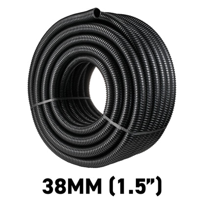 38MM (1.5") BLACK CORRUGATED FLEXIBLE POND HOSE PUMP GARDEN PIPE FISH MARINE