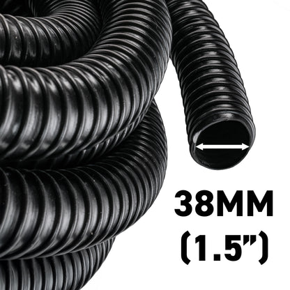 38MM (1.5") BLACK CORRUGATED FLEXIBLE POND HOSE PUMP GARDEN PIPE FISH MARINE