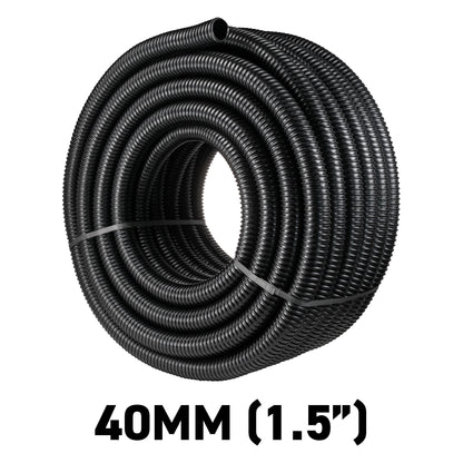 40MM BLACK BORE CORRUGATED FLEXIBLE POND HOSE PUMP GARDEN PIPE TUBE FISH MARINE