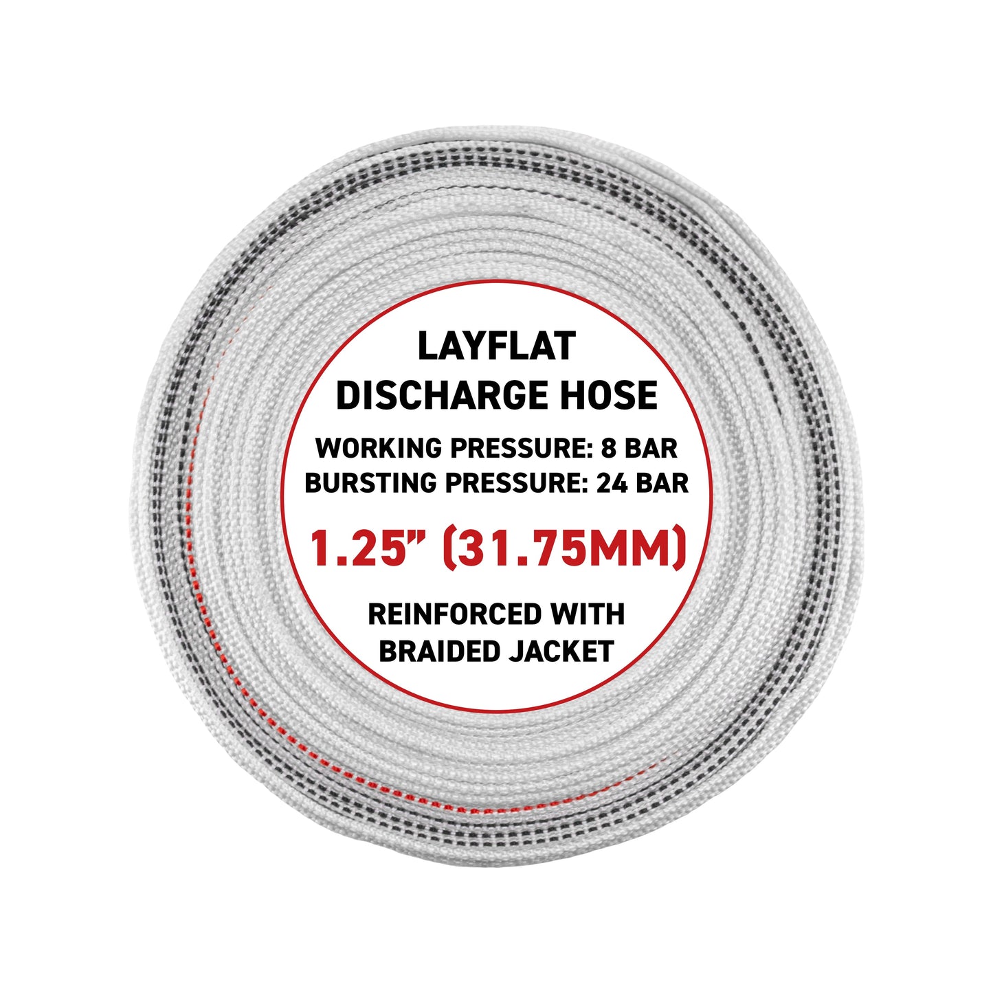 1.25" Lined Lay Flat Discharge Hose, 8-24 BAR