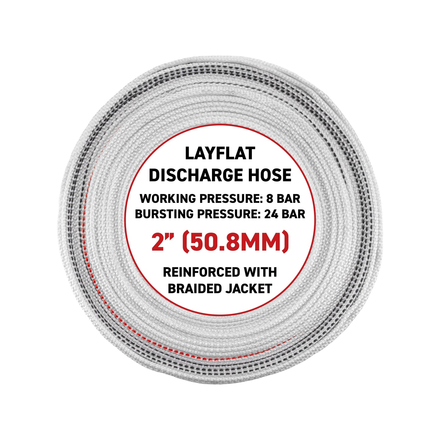 2" Lined Lay Flat Discharge Hose, 8-24 BAR