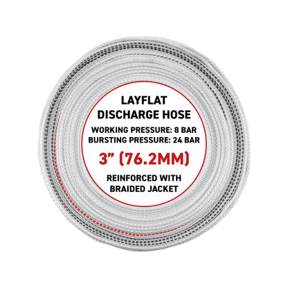 3" Lined Lay Flat Discharge Hose, 8-24 BAR