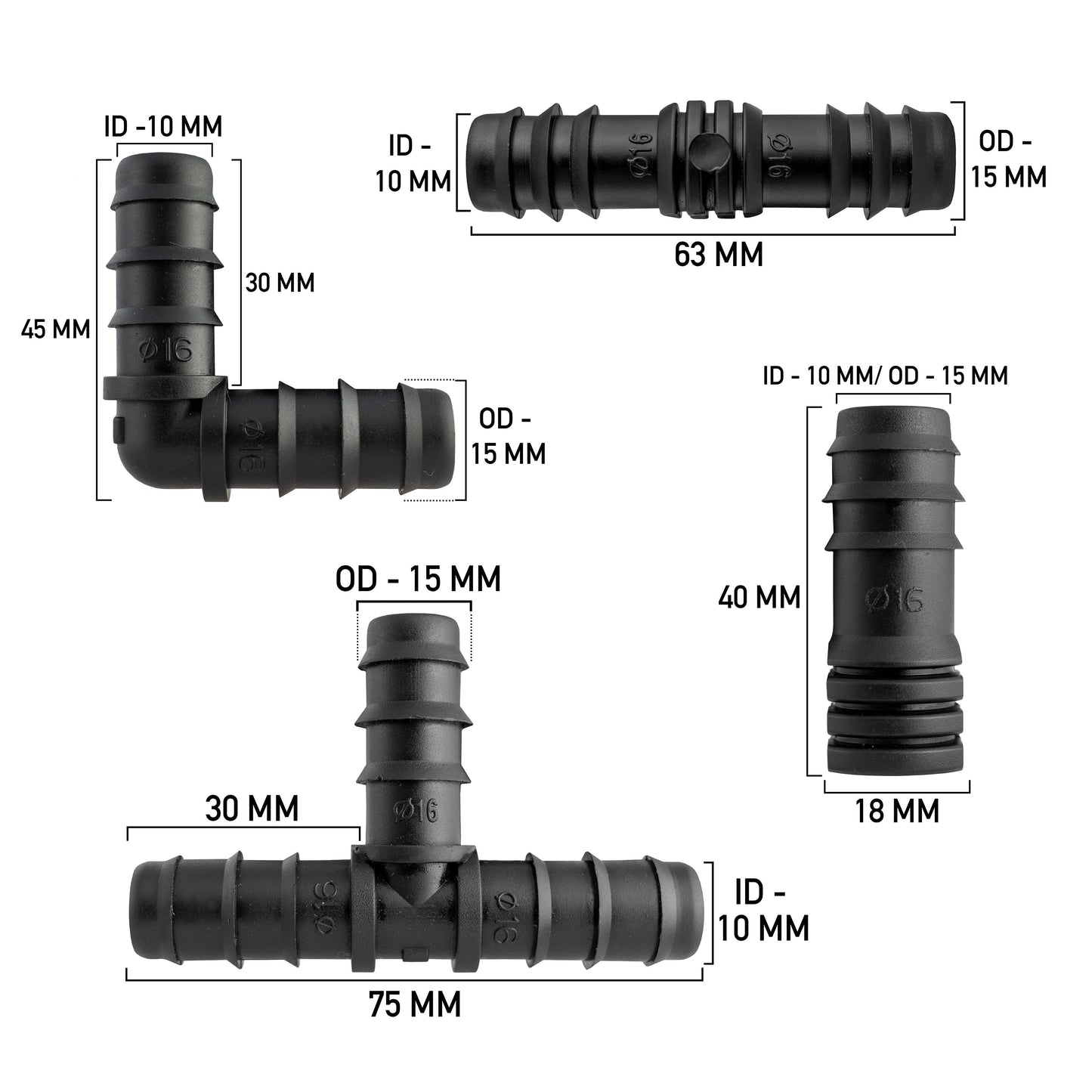 1/2" Irrigation Pipe Mixed Connectors, Pack of 20