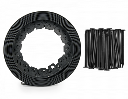 Black Curved Lawn Edging Set with Pegs, 60mm Height