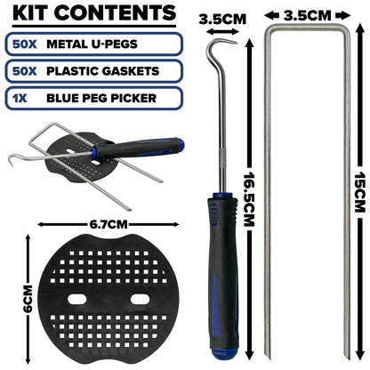 50x Matting Membrane Staple Peg Set with Washer & Tool