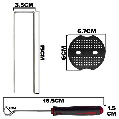 6" Weed Matting Pegs & Securing Washer, Red Tool